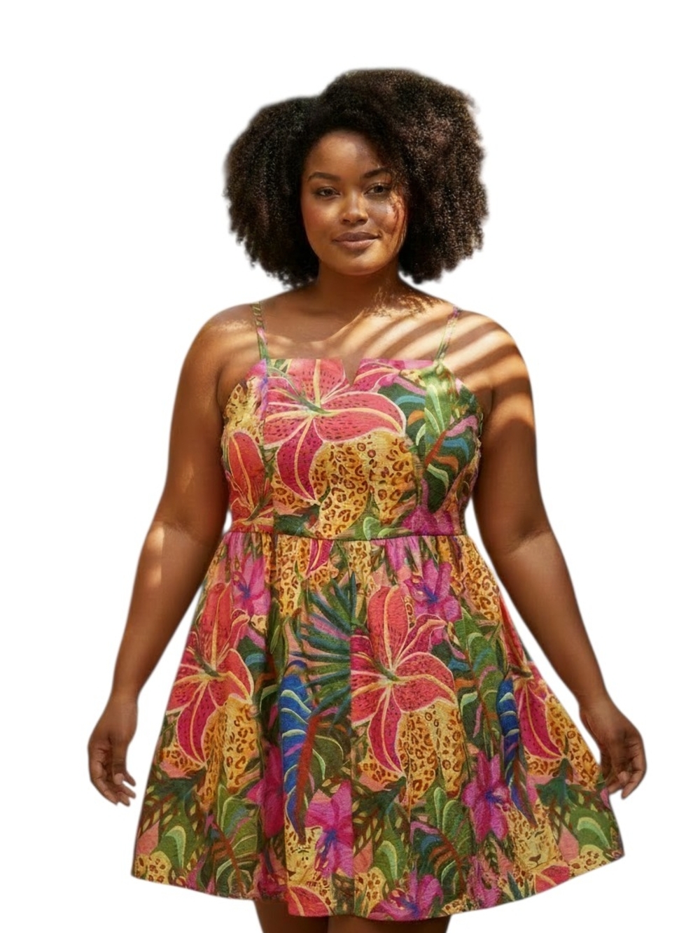 Vibrant Tropical Floral Romper - Pink & Green